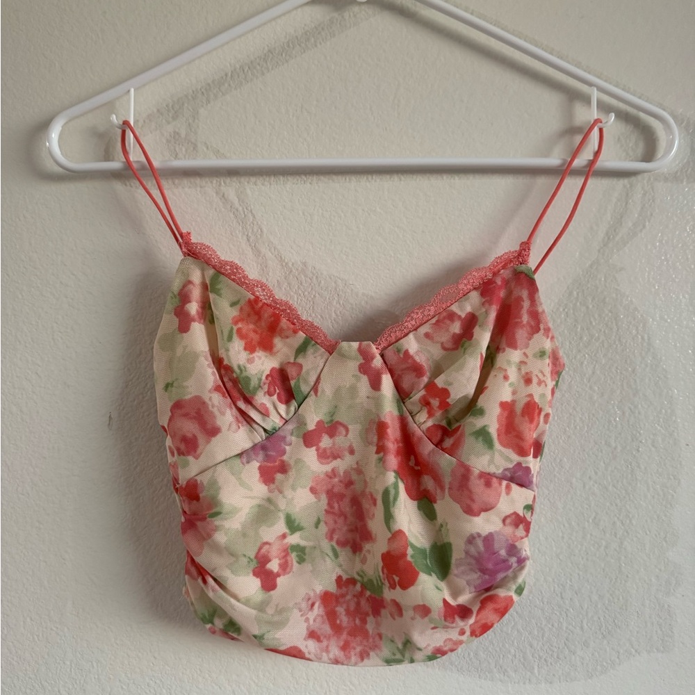 Princess Polly Floral Top with Pink Lace Y2K size 2